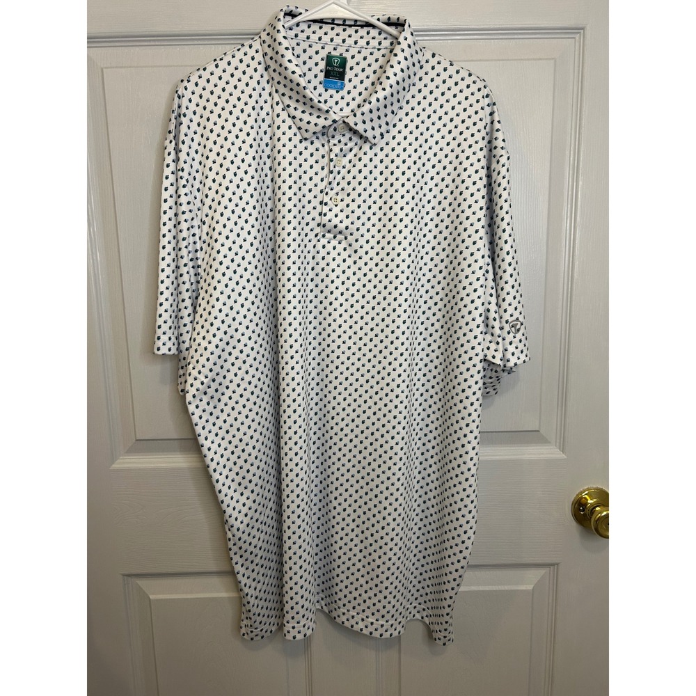 Pro Tour Coolplay Mens XXL White Teal Blue Acorn Print Golf Polo Shirt